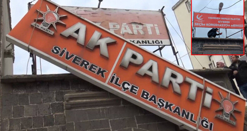 Siverek’te AKP ilçe başkanlığı tabelası söküldü, YRP’nin seçim merkezi oldu